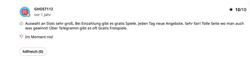 AskGamblers-Bewertung 10 von 10 zu Lucky Circus mit Hinweis auf Telegram-Freispiele